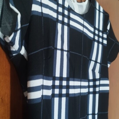 Striped elastic dress black with blue and white, new