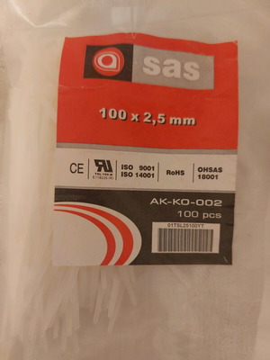 SAS white cable ties 100x2.5 mm, pack of 5x100 pieces, new