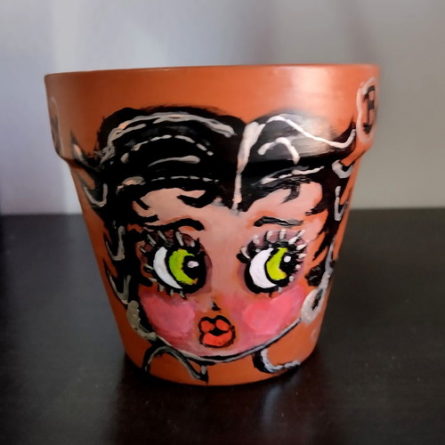 Clay flowerpot Betty Boop with handmade painting new