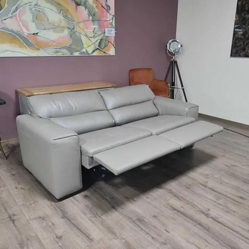 Cubo three-seater sofa new, beige, Italian natural leather with relax mechanism
