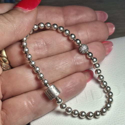 Pandora silver bracelet 17 cm with pearls and zirconia stones pave