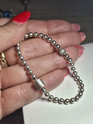 Pandora silver bracelet 17 cm with pearls and zirconia stones pave