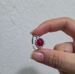 Fantasy wire ring like new with red crystal bead and silver wire