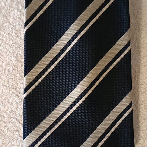 Luciano Soprani men's tie new, dark blue with gray stripes