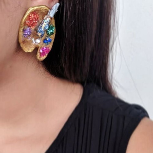 Palette handmade earrings new, polymer clay resin crystals