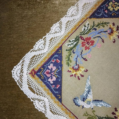 Handmade table runner and two doilies, new, hand-embroidered