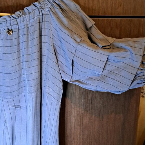 Mat Fashion dress gray-blue used, asymmetric with pleats