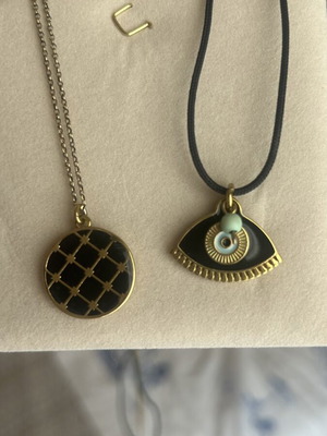 Necklaces new, set of 2 with fabric cord and steel chain