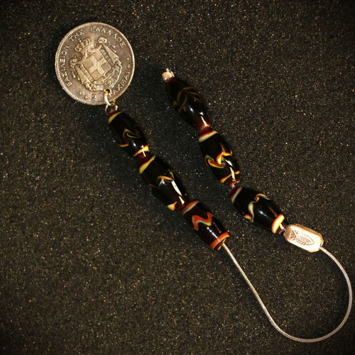 Begleri with 2 Drachma coin King George Murano crystals, silver, handmade