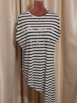 Peacocks asymmetrical striped blouse like new, black and grey