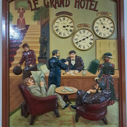 Grand Hotel large embossed wall clock with 3 analog dials