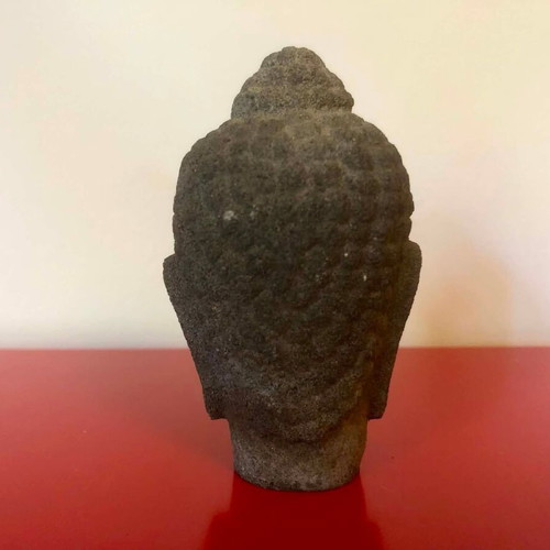 Volcanic stone Buddha bust like new with 2 small statues gift