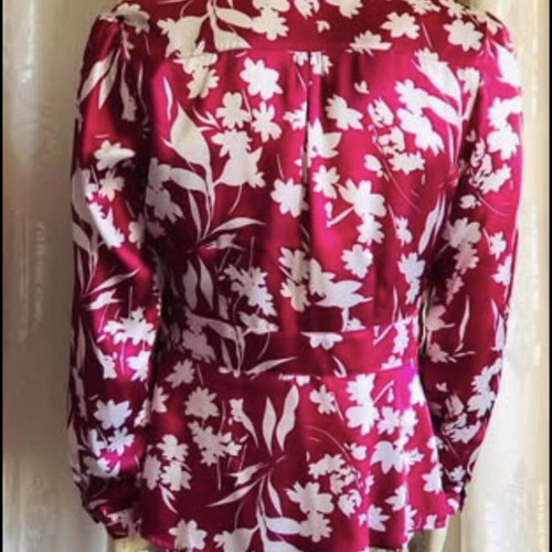 Satin shirt with cross button new, size XL, fuchsia and white