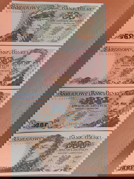 ΠΟΛΩΝΙΑ SET 50, 100, 200, 500 ZLOTYCH ( 1982-1988 ) / POLAND  SET 50 - 500 ZLOTYCH P # 142-145 UNC