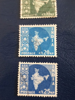 Γραμματόσημα Ινδίας 1957 μεταχειρισμένα, 10&20&25 NP, sc#284 (3)