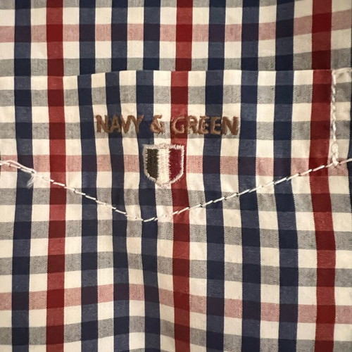 Navy & Green men's cotton shirt used, checkered, size large