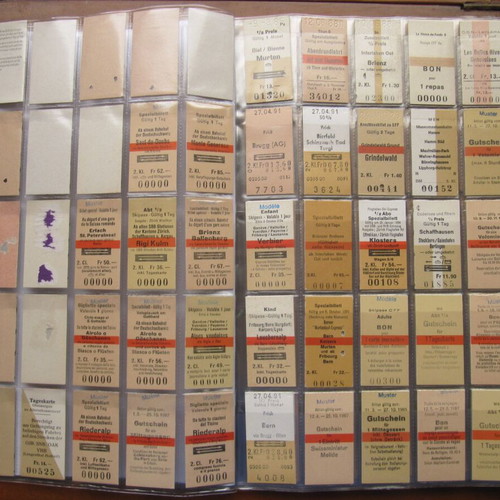 Swiss railway ticket collection used, 400 pieces with 2 holders