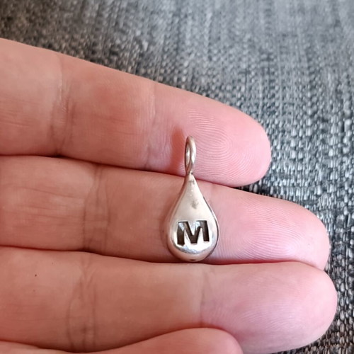 Silver handmade drop pendant with monogram, solid 950