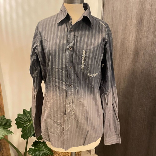 Vintage Style Striped Ombre Shirt with Embroidery Like New