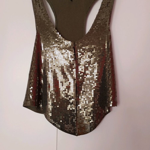 Blouse style vest with sequins Benetton medium, like new, khaki