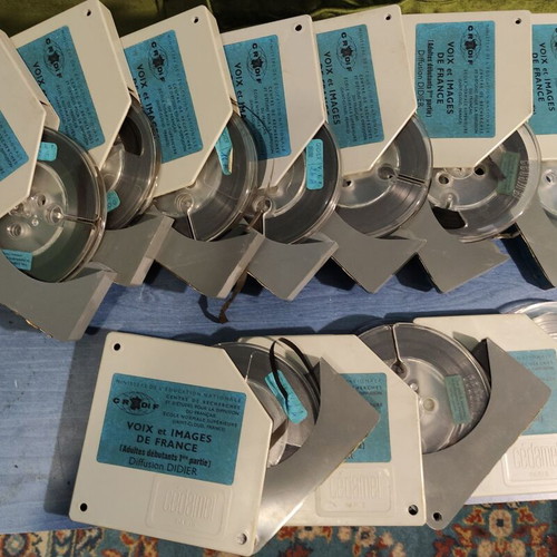 5 used 5-inch reels with tape for reel-to-reel player