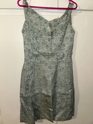 Vintage blue and silver brocade floral dress 50s/60s, custom made