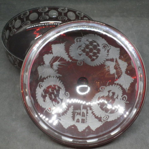 Bohemian antique prewar ruby Egermann fondant dish used