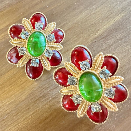 Earrings like new, large gold with stones and hallmark