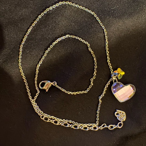 Swarovski necklace used with chain, lilac heart and butterfly