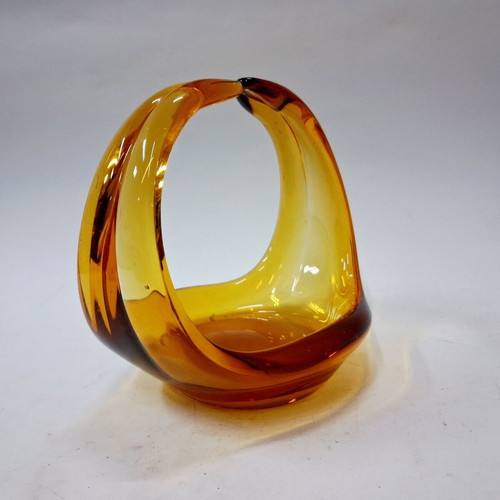 Handblown Glass Basket Amber Gradient Decorative Art Form like new