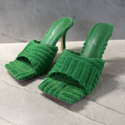 Emerald Green Terry Towelling Square-Toe Heeled Mules Size 38 like new