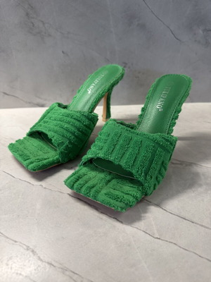 Emerald Green Terry Towelling Square-Toe Heeled Mules Size 38 like new