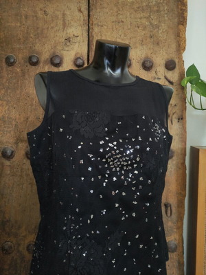 Vintage sleeveless top with sequins like new, black, size M