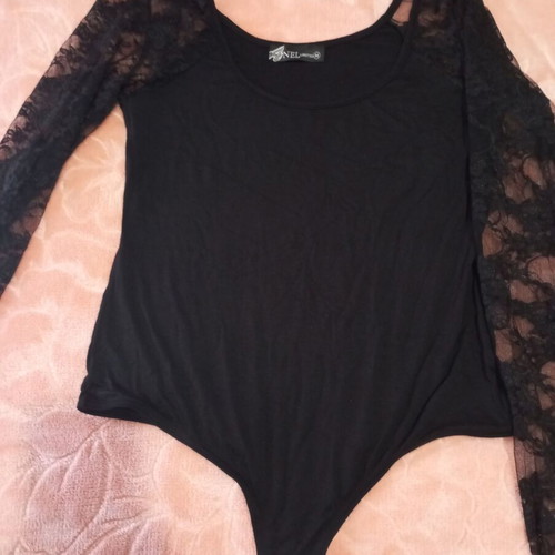Women's black bodysuit with lace sleeves, like new, size M