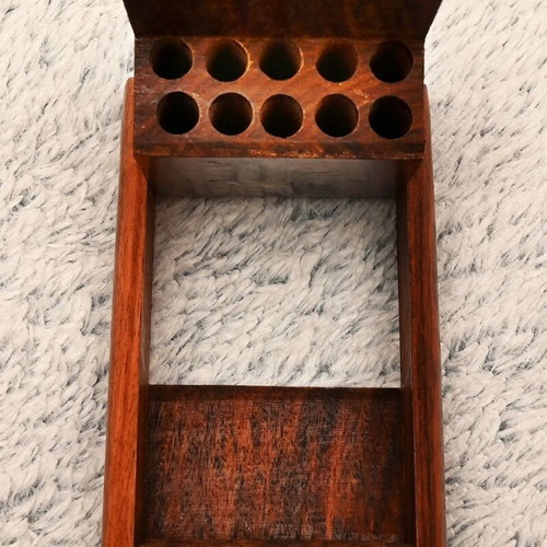 Wooden folding tobacco case used, 10 slots, dark color