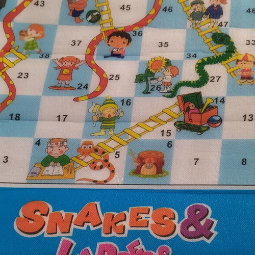 Snakes & Ladders board game used with 8 pawns and 1 die