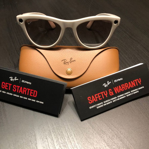 Ray-Ban Meta Skyler Gen 1 women's cat-eye sunglasses, gray frame, cinnamon beige lenses