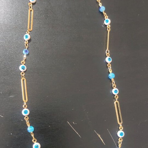 Steel necklace new, blue and gold color