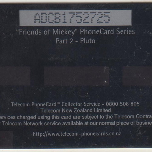 New Zealand Telecom Disney Friends of Mickey Pluto 3 Phonecard