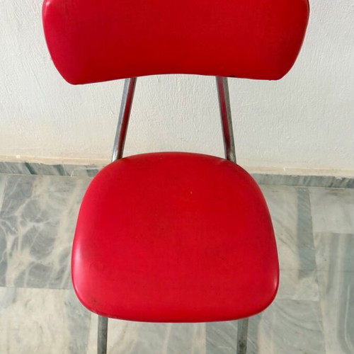 Vintage retro chairs set of 3 with red leather seats refurbished