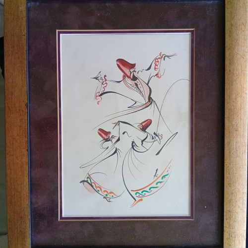Dervishes painting on cardboard 37x30 cm used