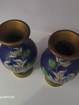 Pair of vintage cloisonné vases with floral design