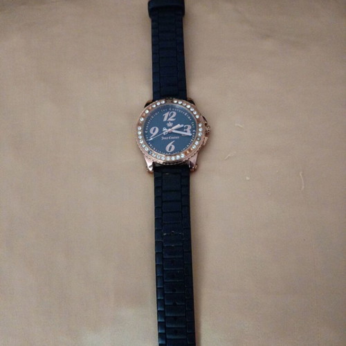 Juicy Couture wristwatch used with zircon decoration and black rubber strap