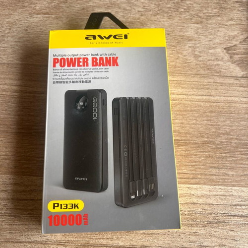 Awei P133K Power Bank 10000mAh with Built-in Cables and LED Display