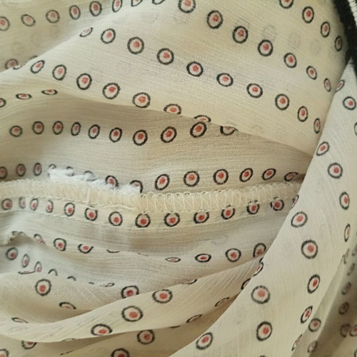 Semi Sheer Blouse M Beige and Black like new, polka dot with striped trim