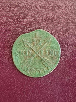 Sweden 1/12 Skilling coin used, 19th century copper