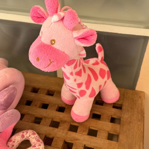 Baby toy set for stroller or crib with pink plush giraffe like new