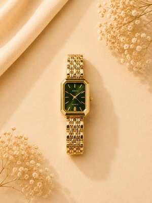 Gold women's watch with green dial vintage style, new