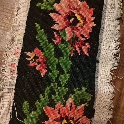 Handmade embroidered canvas fabric used with pink flowers