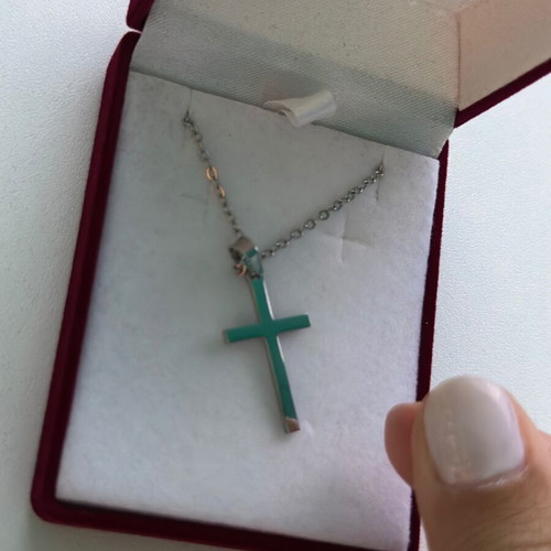 Steel cross necklace silver color, chain length 22 cm